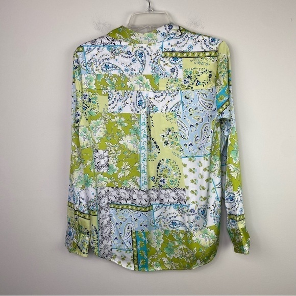 Joie Green floral print silk look button down long sleeve blouse size S - Picture 8 of 11